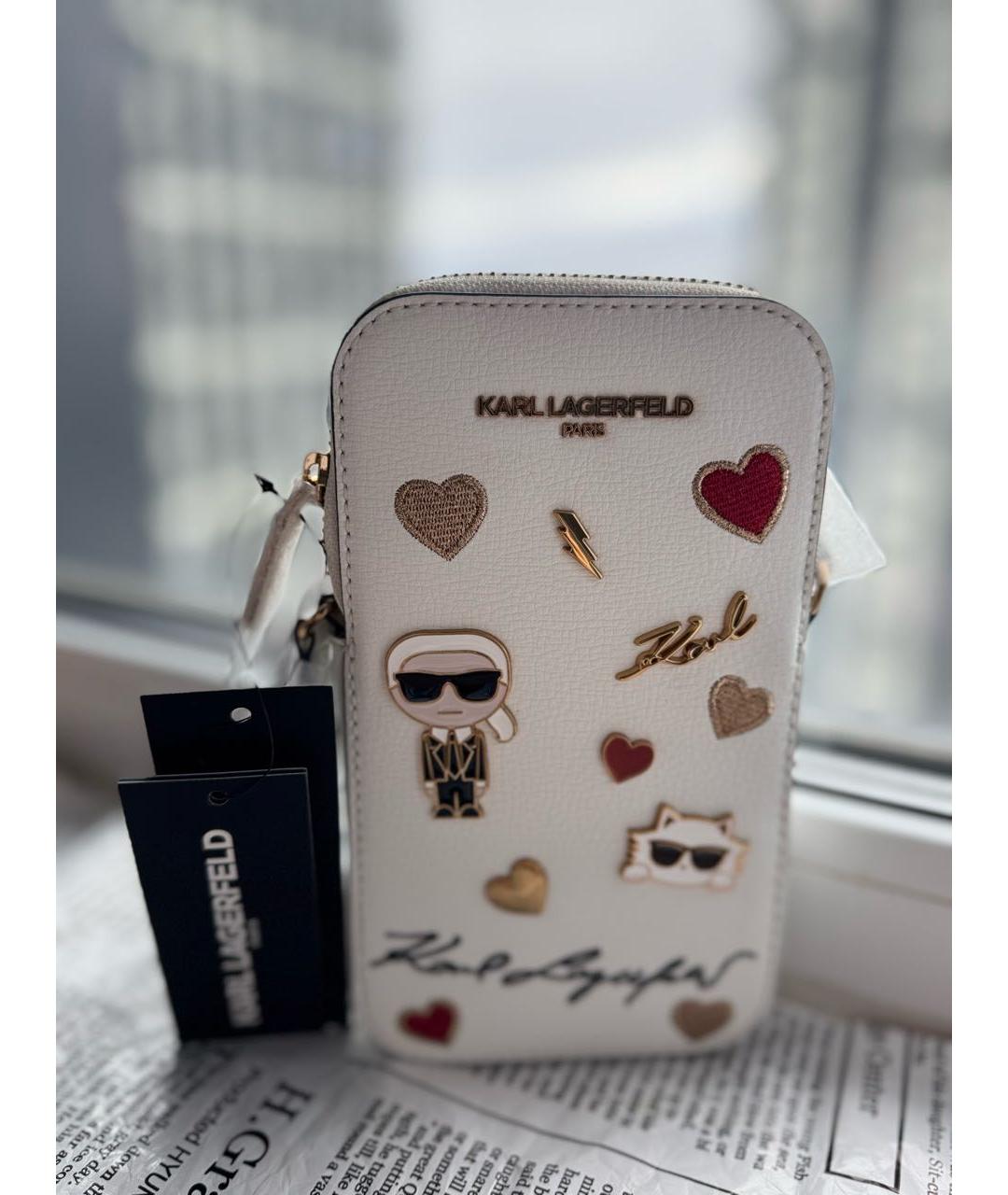 KARL LAGERFELD Белая кожаная сумка через плечо, фото 6