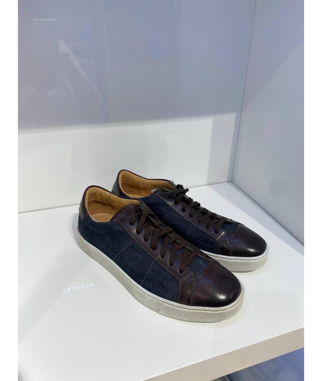 SANTONI Темно-синие текстильные низкие кроссовки / кеды, фото 3