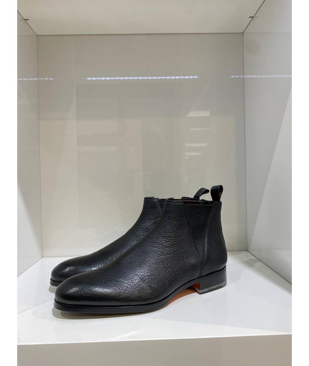SANTONI Черные кожаные низкие ботинки, фото 2