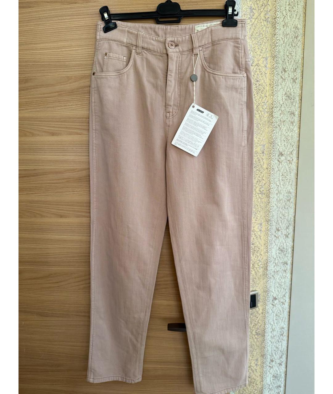 BRUNELLO CUCINELLI Розовые хлопковые прямые джинсы, фото 5