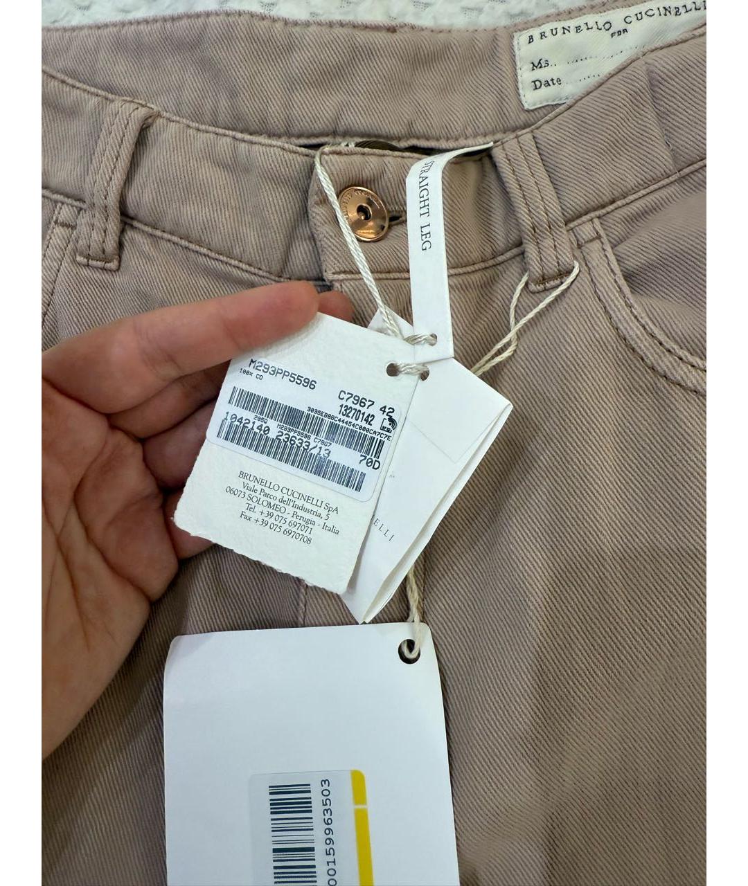 BRUNELLO CUCINELLI Розовые хлопковые прямые джинсы, фото 3