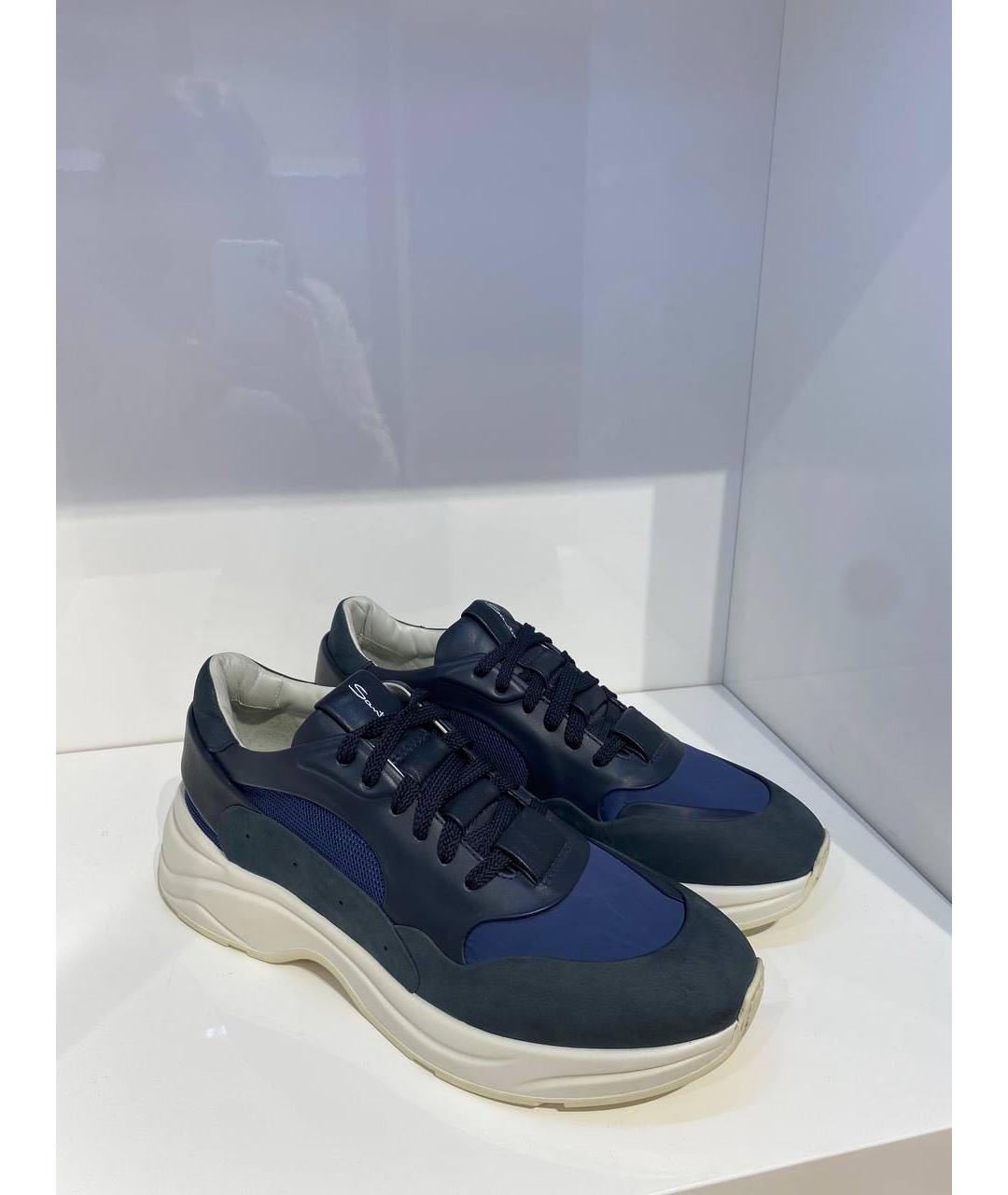 SANTONI Синие замшевые низкие кроссовки / кеды, фото 3