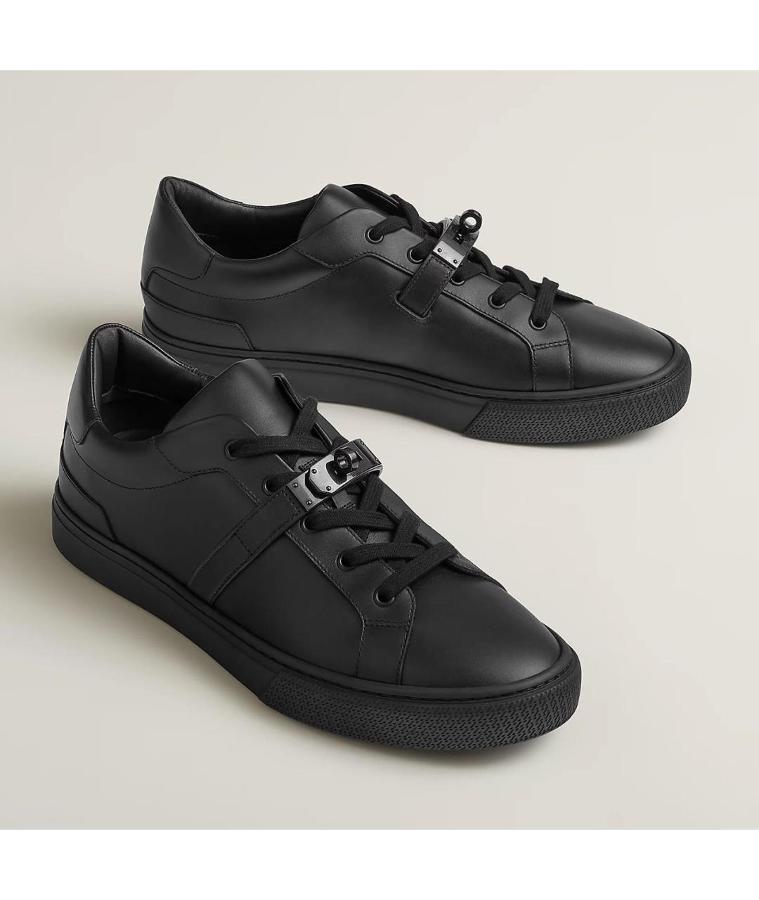 HERMES Черные кожаные низкие кроссовки / кеды, фото 2