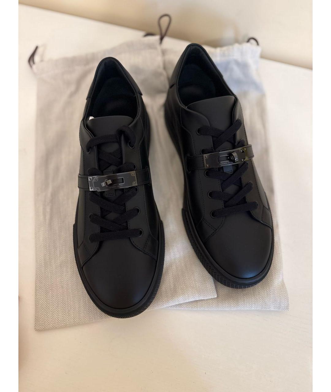 HERMES Черные кожаные низкие кроссовки / кеды, фото 3