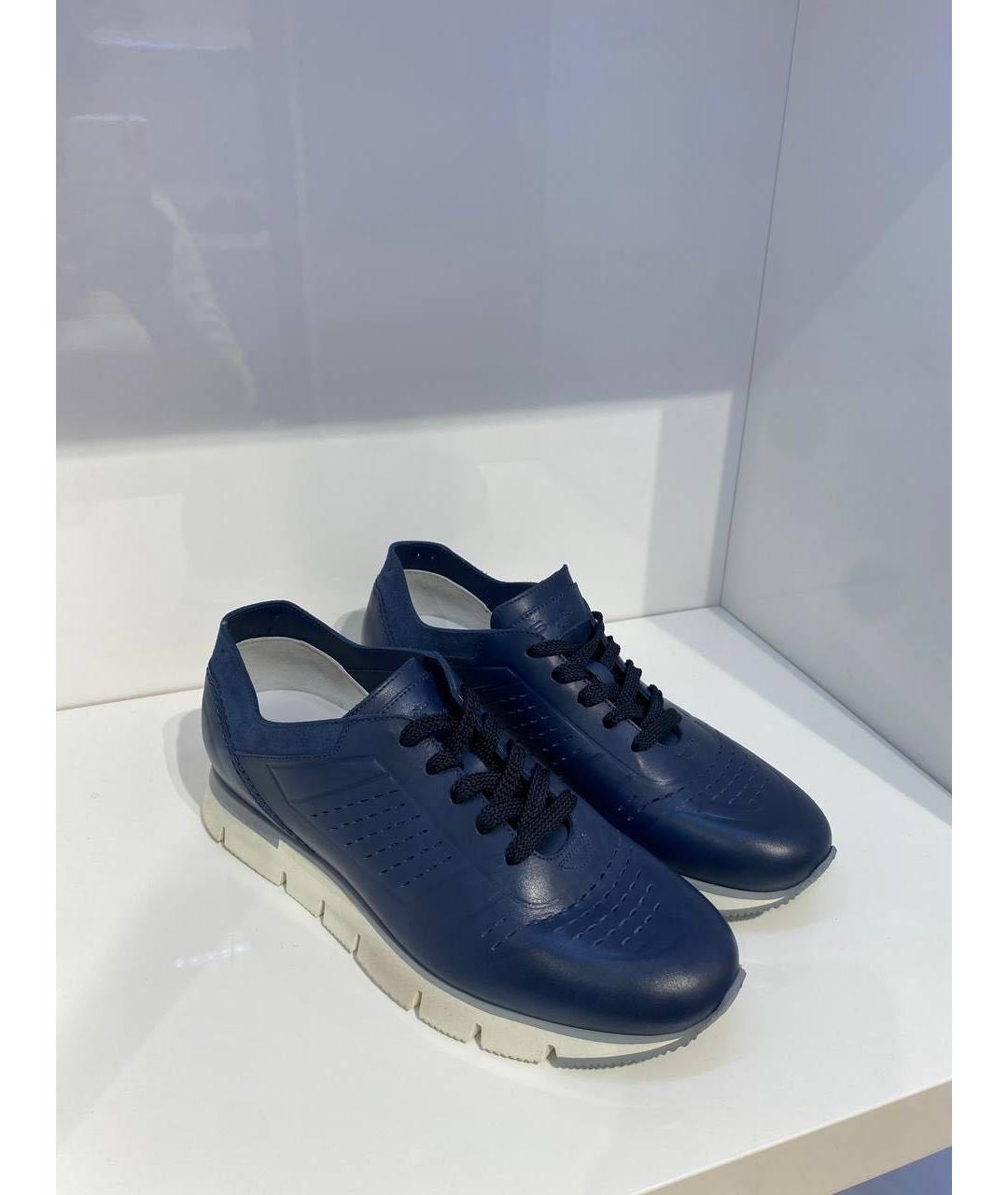 SANTONI Синие кожаные низкие кроссовки / кеды, фото 3