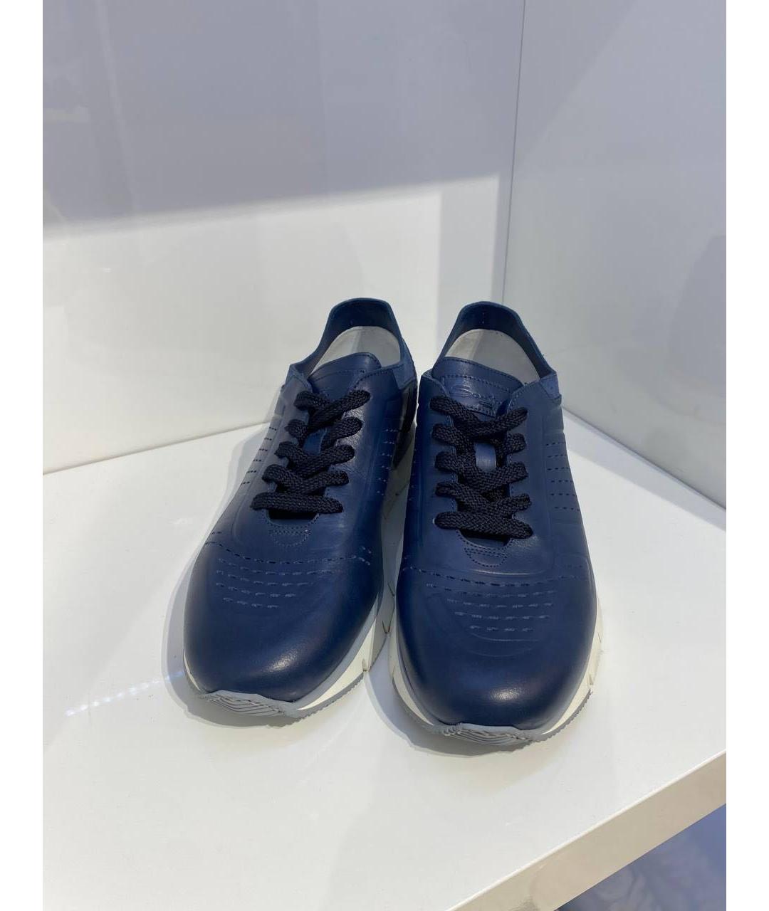 SANTONI Синие кожаные низкие кроссовки / кеды, фото 2