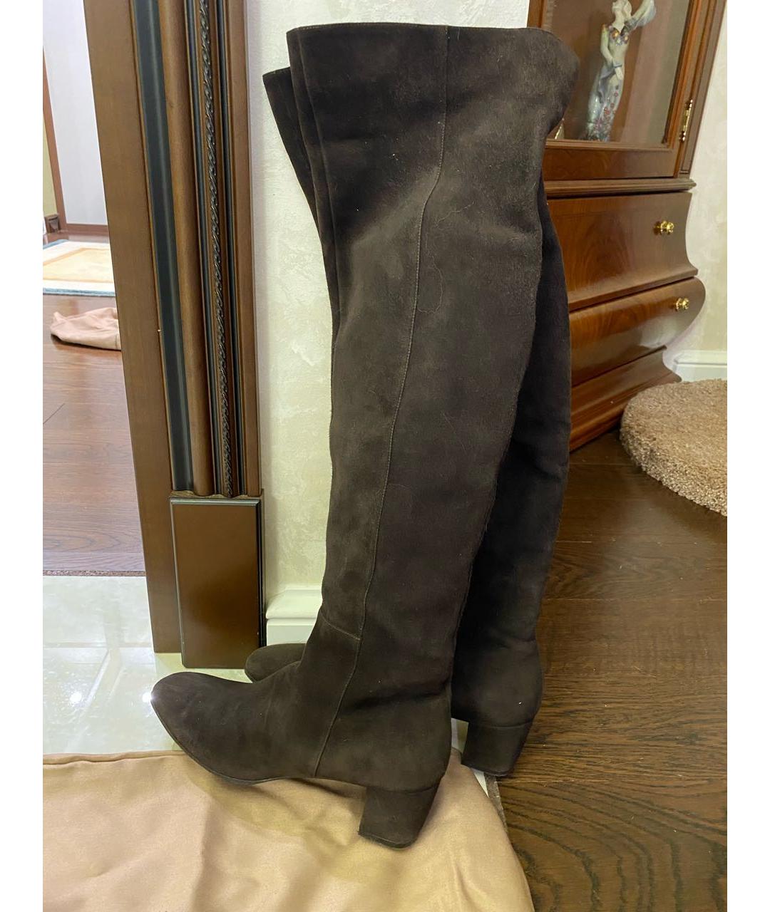 GIANVITO ROSSI Коричневые замшевые ботфорты, фото 2