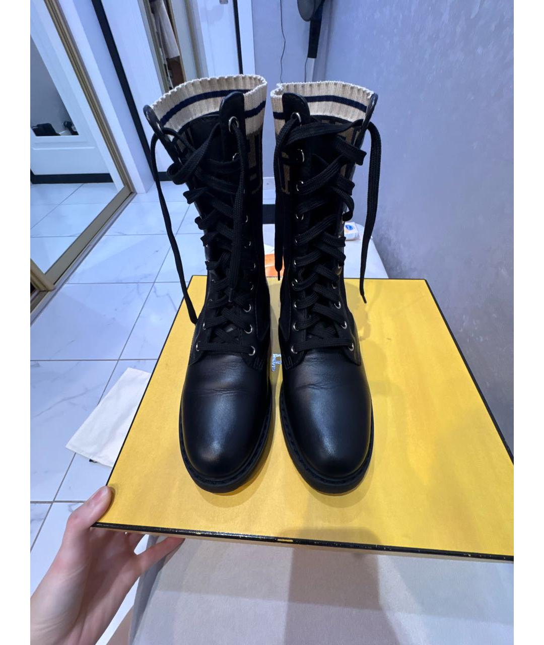 FENDI Черные кожаные ботинки, фото 2