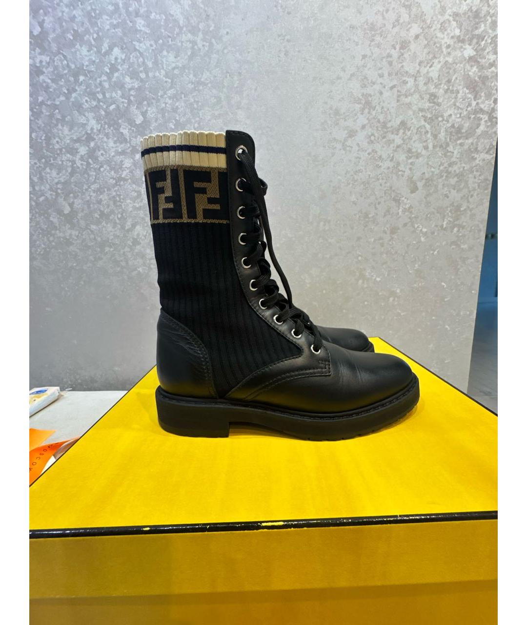 FENDI Черные кожаные ботинки, фото 8