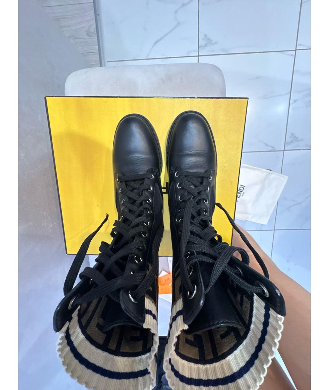 FENDI Черные кожаные ботинки, фото 3