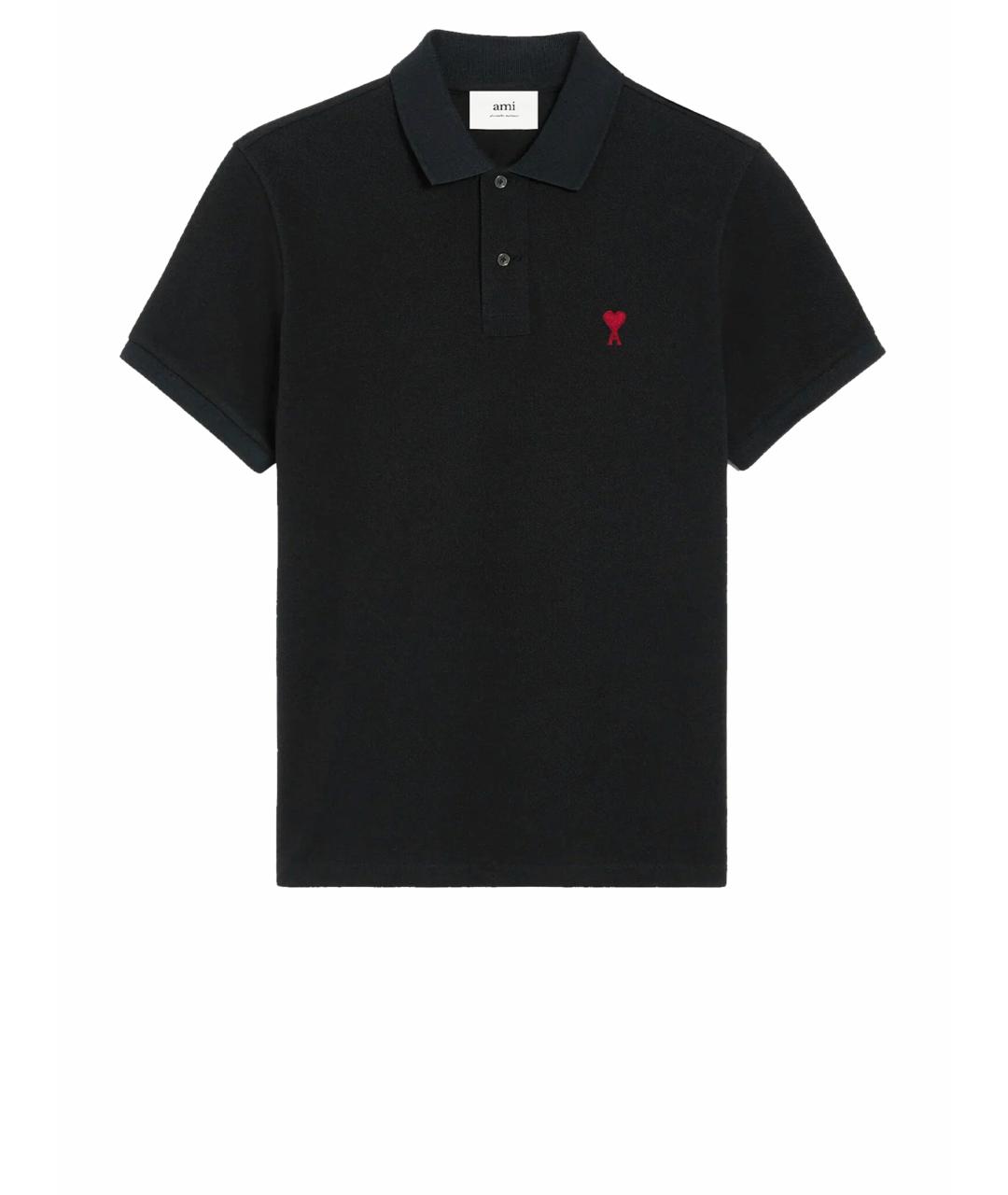 Ami Paris Черное хлопковое поло с коротким рукавом, фото 1