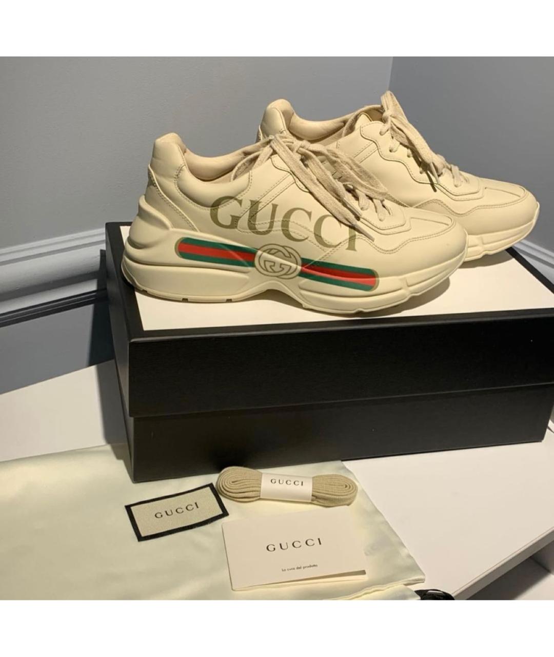 GUCCI Бежевые кожаные кроссовки, фото 2