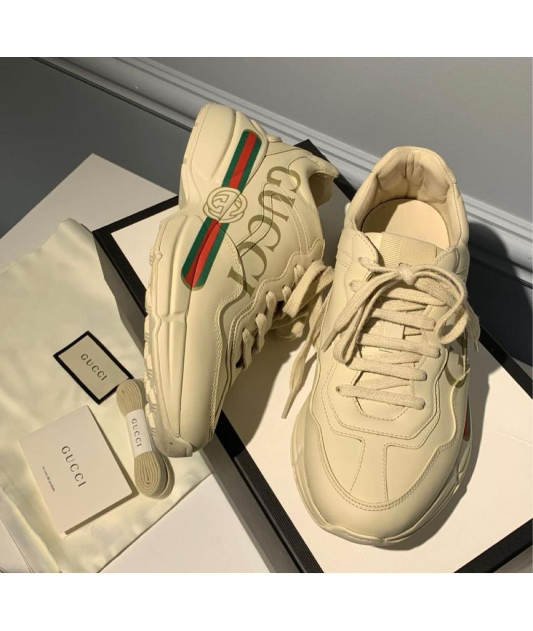 GUCCI Бежевые кожаные кроссовки, фото 3