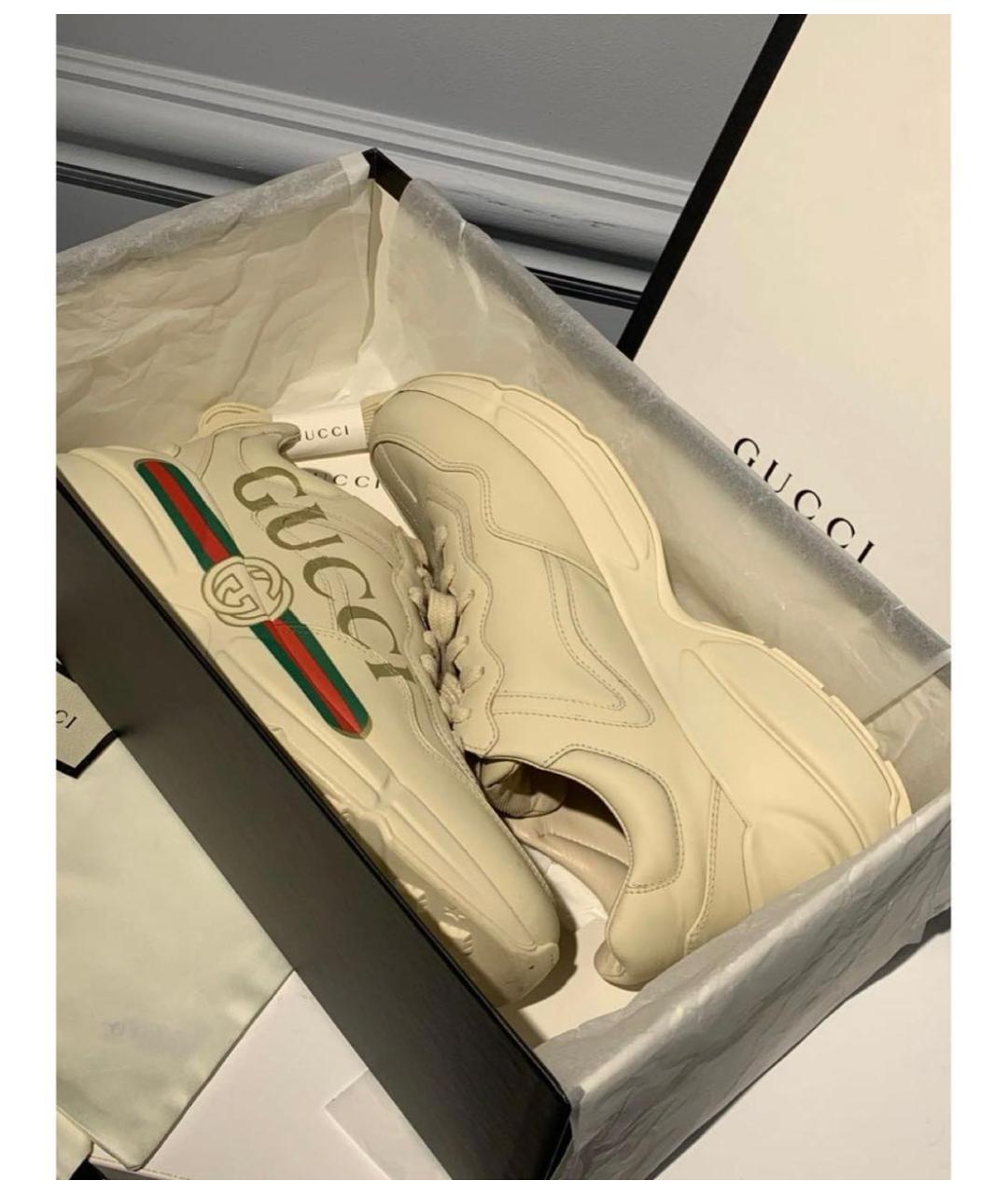 GUCCI Бежевые кожаные кроссовки, фото 4