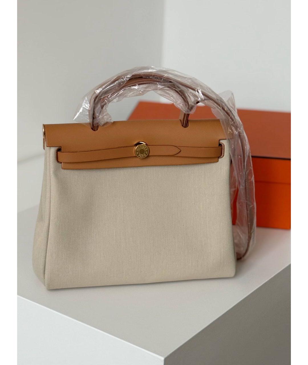 HERMES Бежевая кожаная сумка с короткими ручками, фото 9