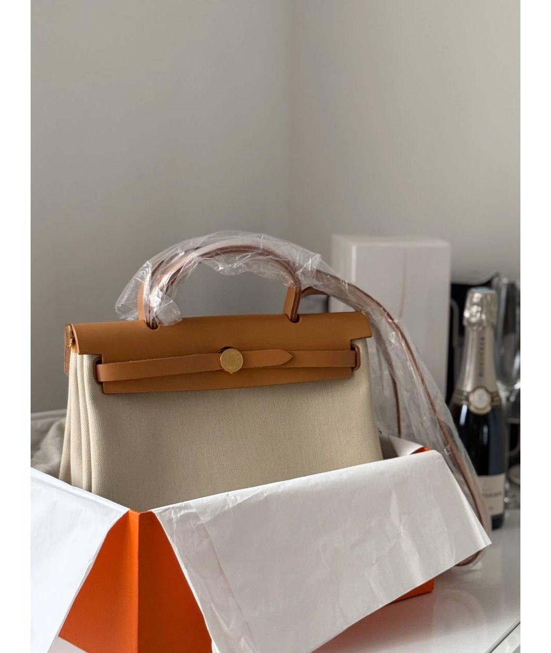 HERMES Бежевая кожаная сумка с короткими ручками, фото 7