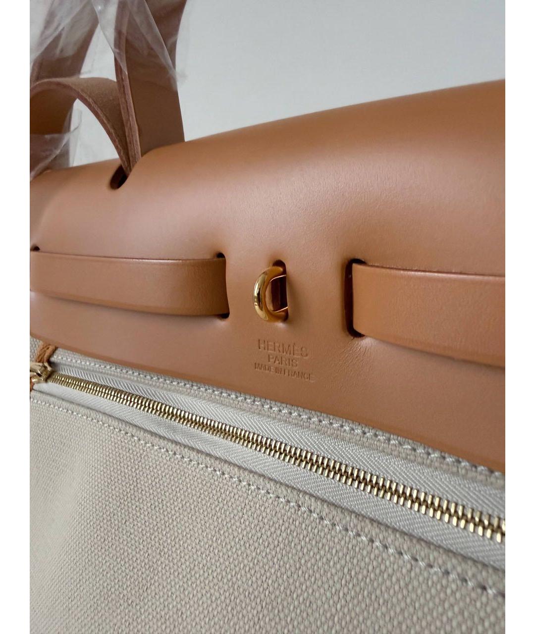 HERMES Бежевая кожаная сумка с короткими ручками, фото 6