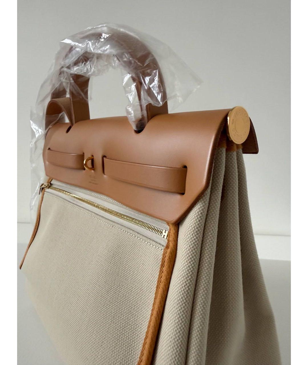 HERMES Бежевая кожаная сумка с короткими ручками, фото 5