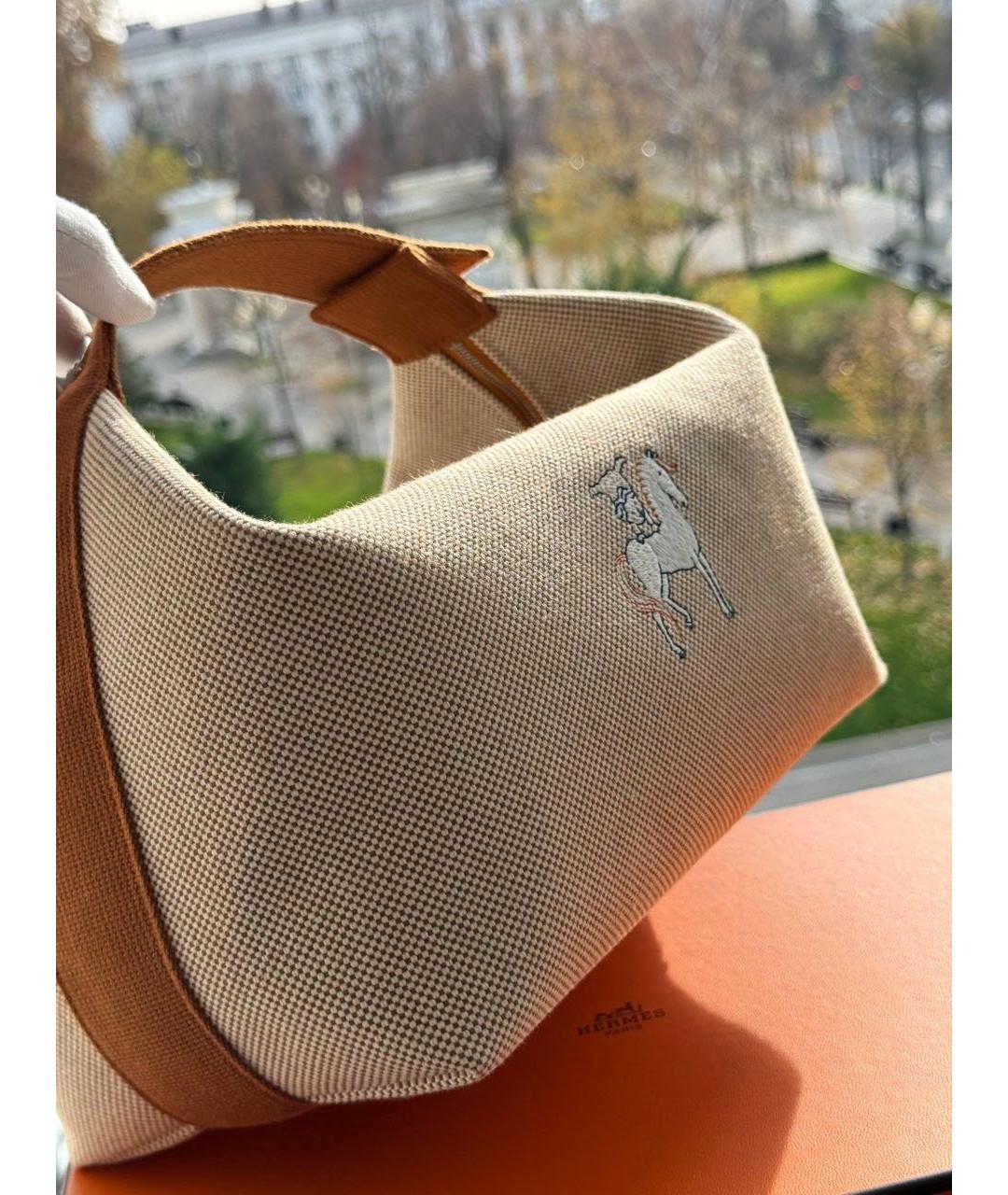 HERMES Бежевая хлопковая косметичка, фото 3