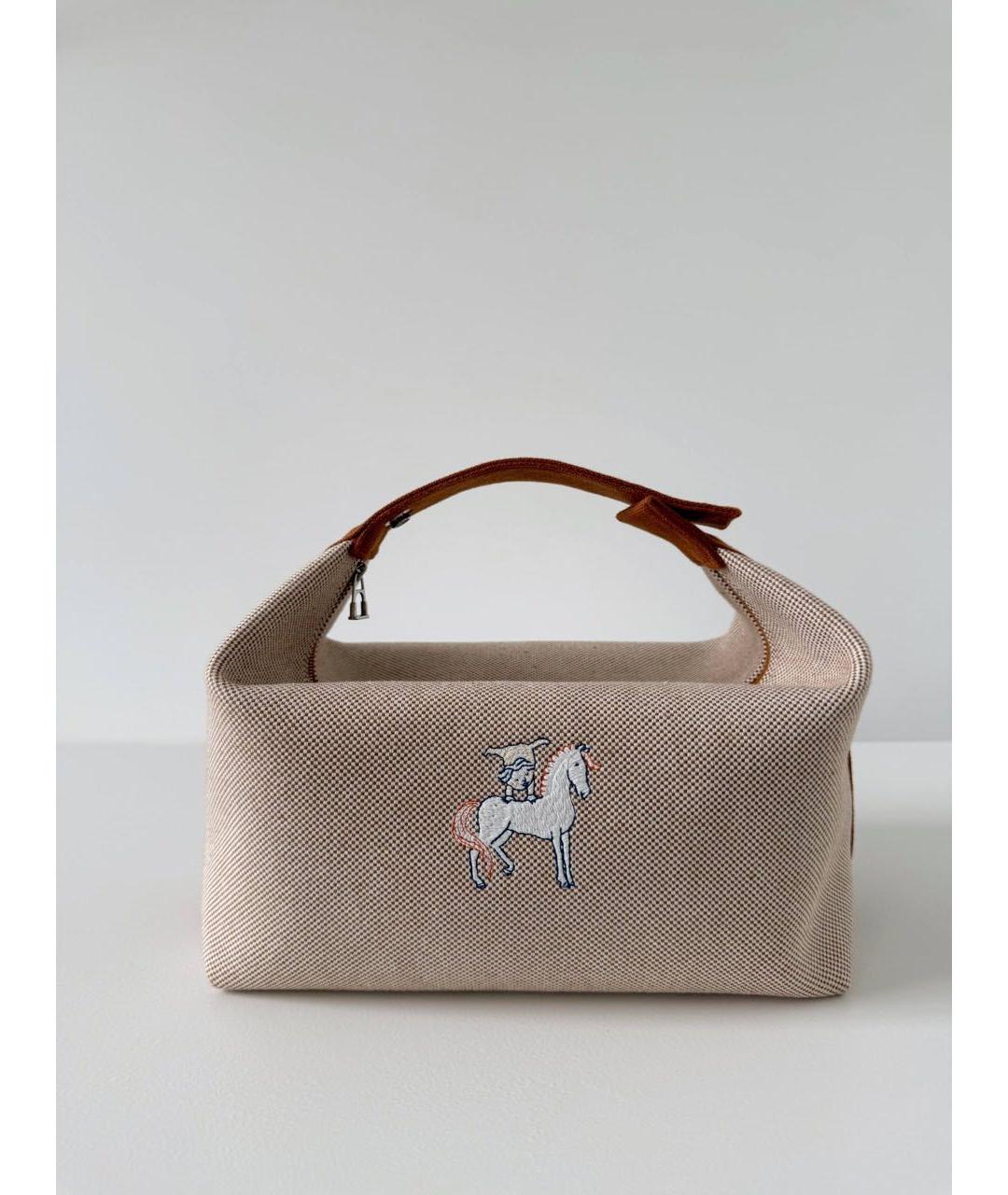 HERMES Бежевая хлопковая косметичка, фото 2