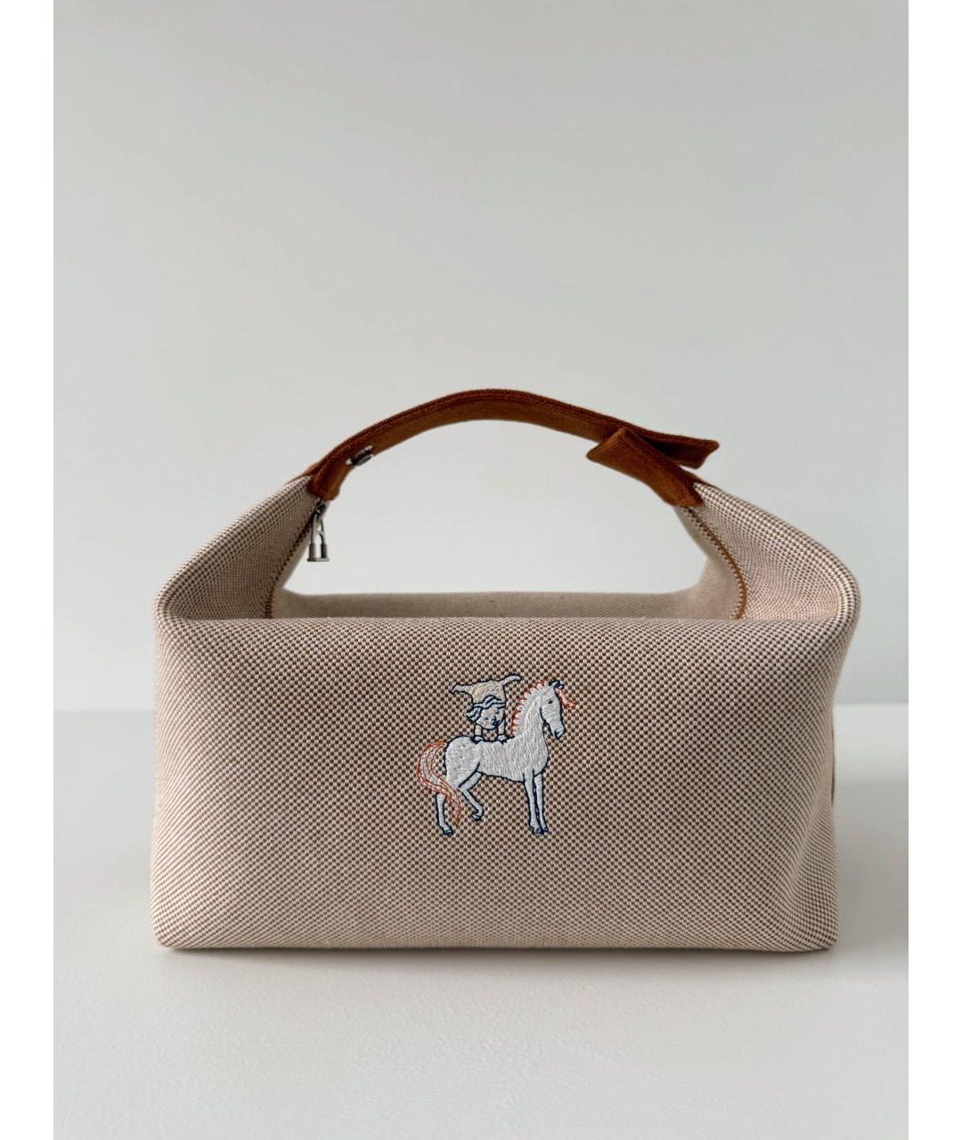 HERMES Бежевая хлопковая косметичка, фото 9