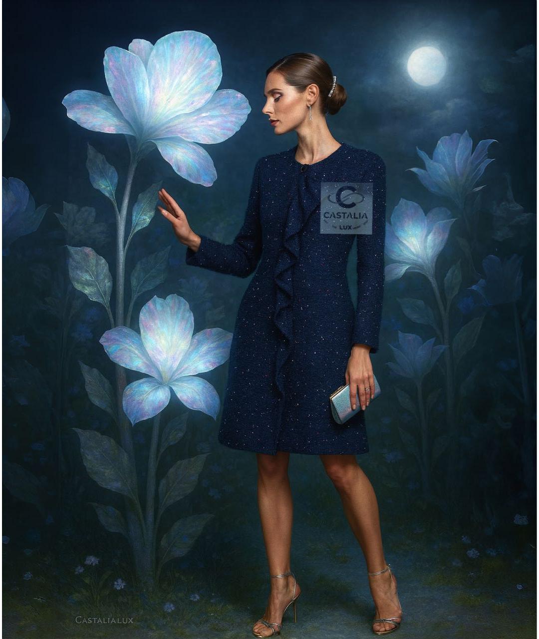 CHANEL Темно-синий твидовый жакет/пиджак, фото 3