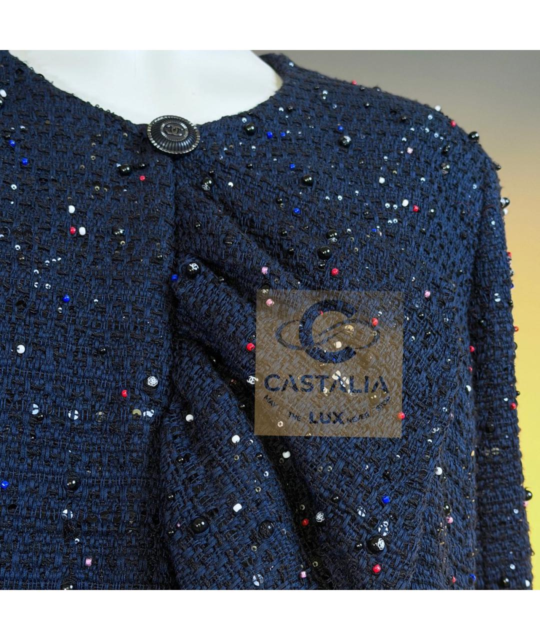 CHANEL Темно-синий твидовый жакет/пиджак, фото 6