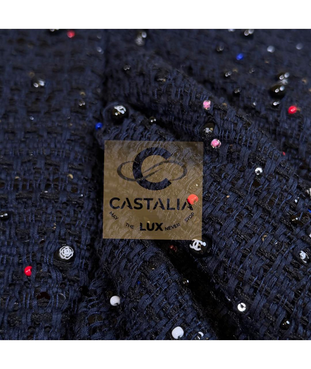 CHANEL Темно-синий твидовый жакет/пиджак, фото 8