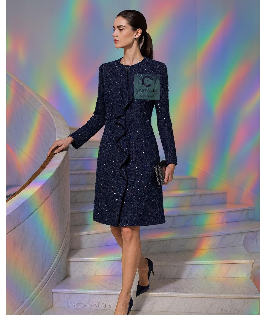 CHANEL Темно-синий твидовый жакет/пиджак, фото 4