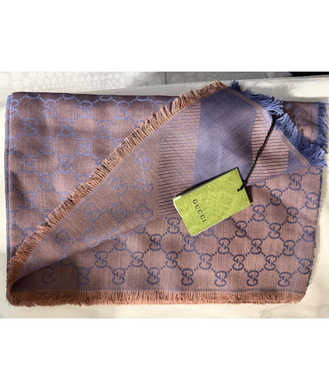 GUCCI Коричневый шерстяной шарф, фото 4