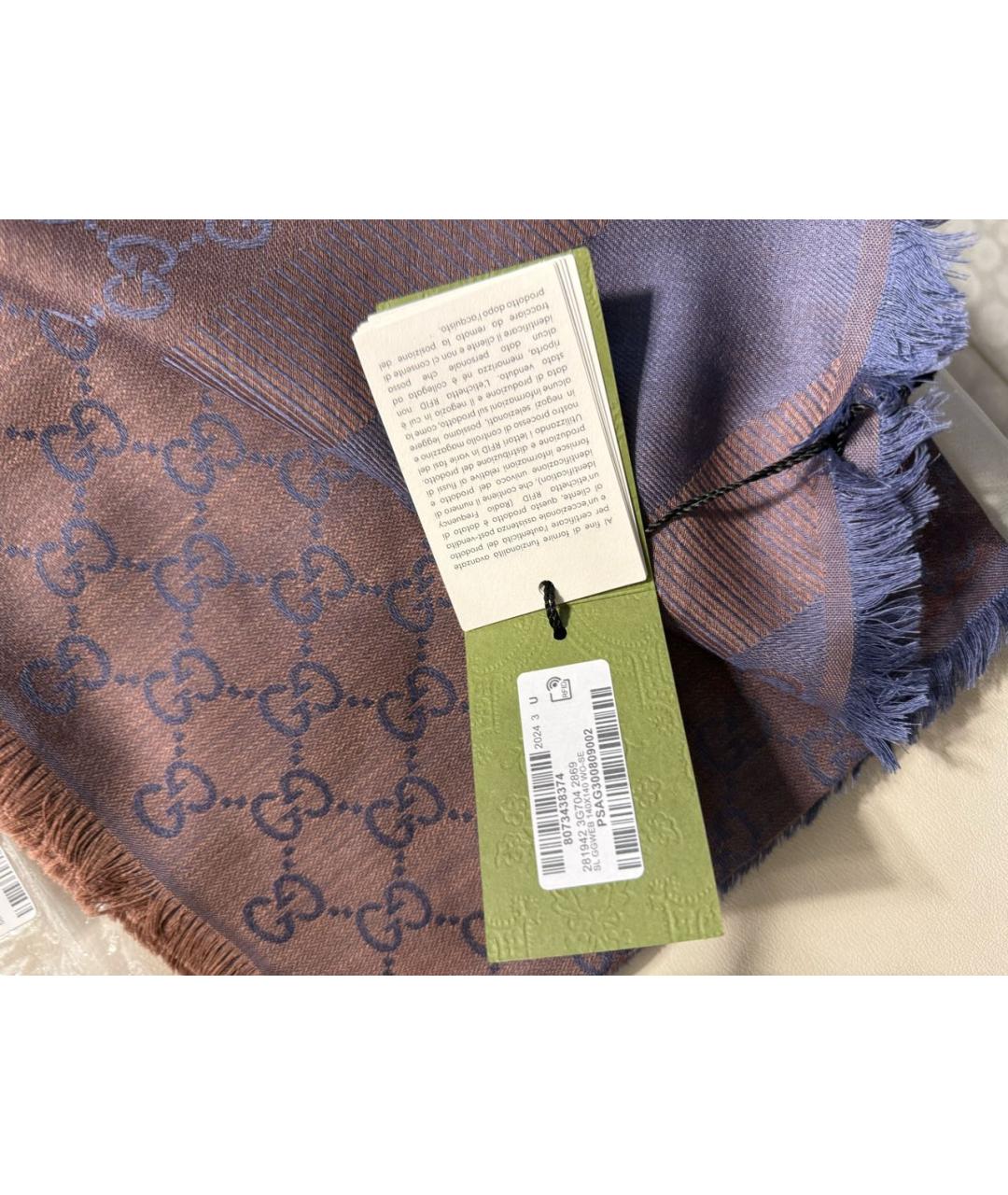 GUCCI Коричневый шерстяной шарф, фото 3