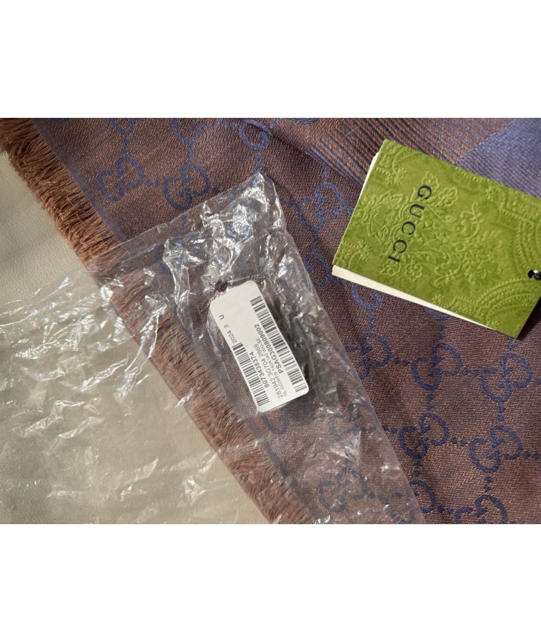 GUCCI Коричневый шерстяной шарф, фото 2