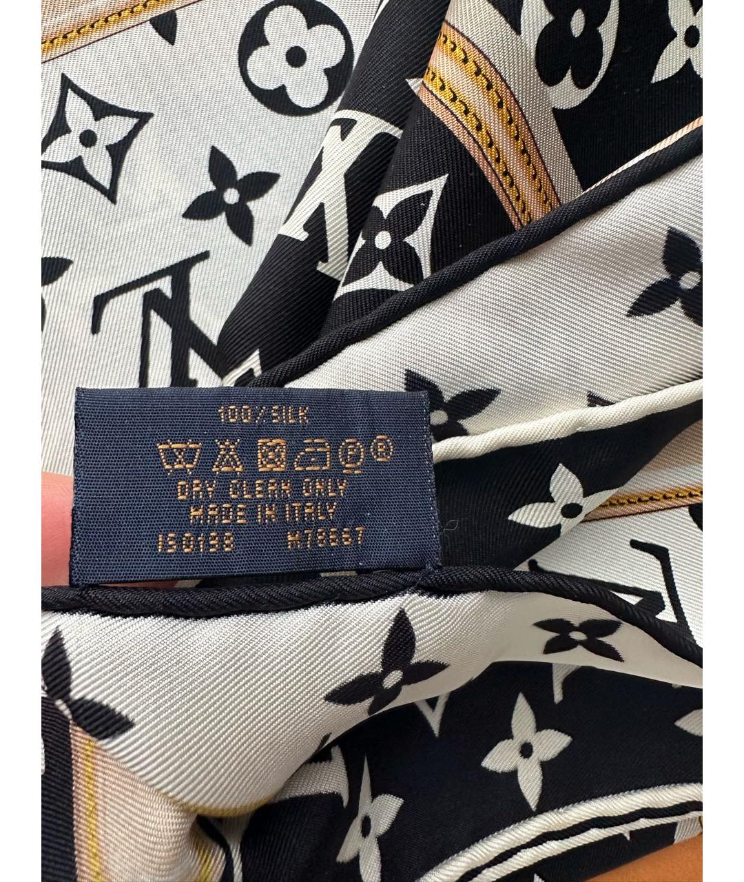 LOUIS VUITTON Черный шелковый платок, фото 5