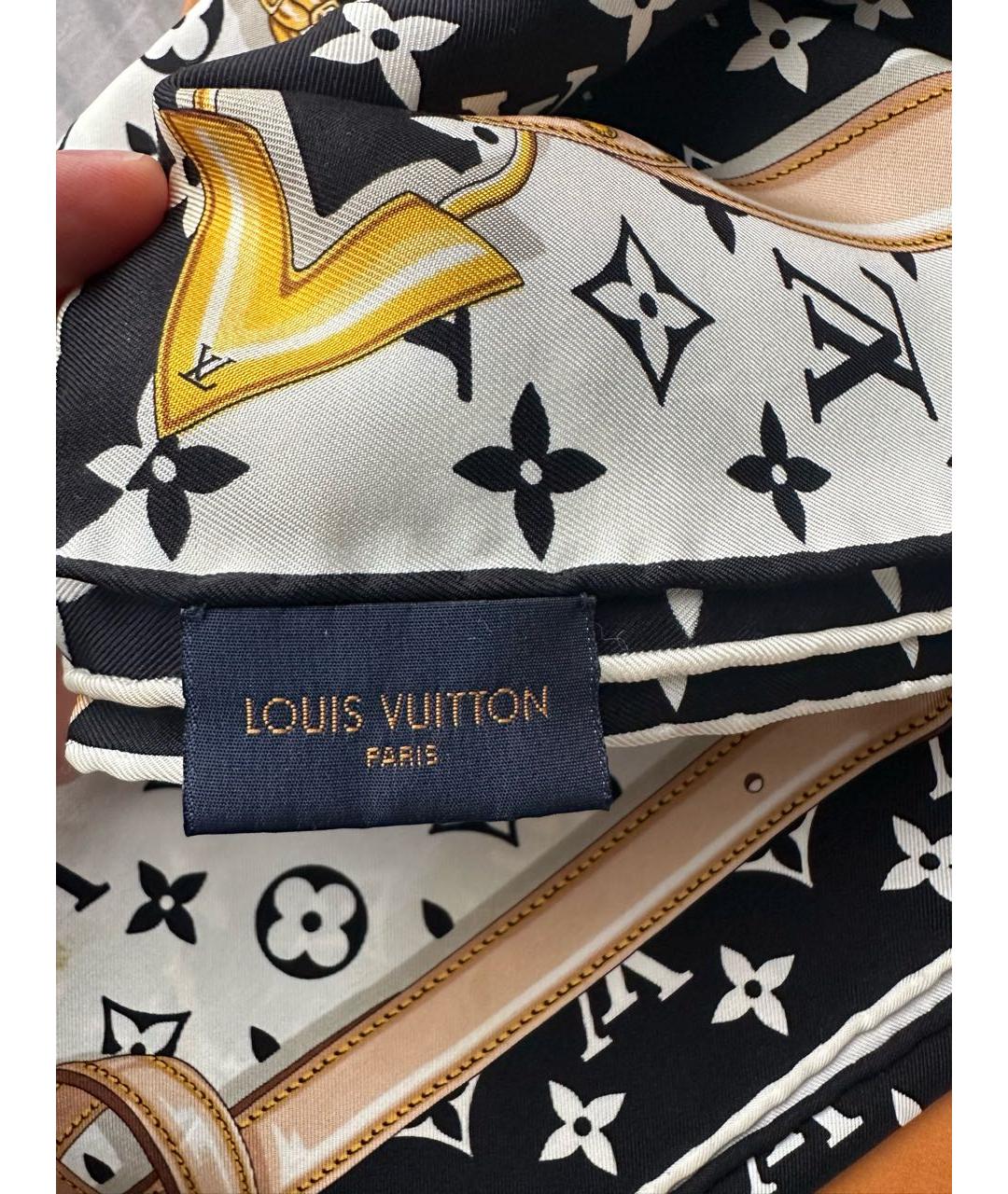 LOUIS VUITTON Черный шелковый платок, фото 4