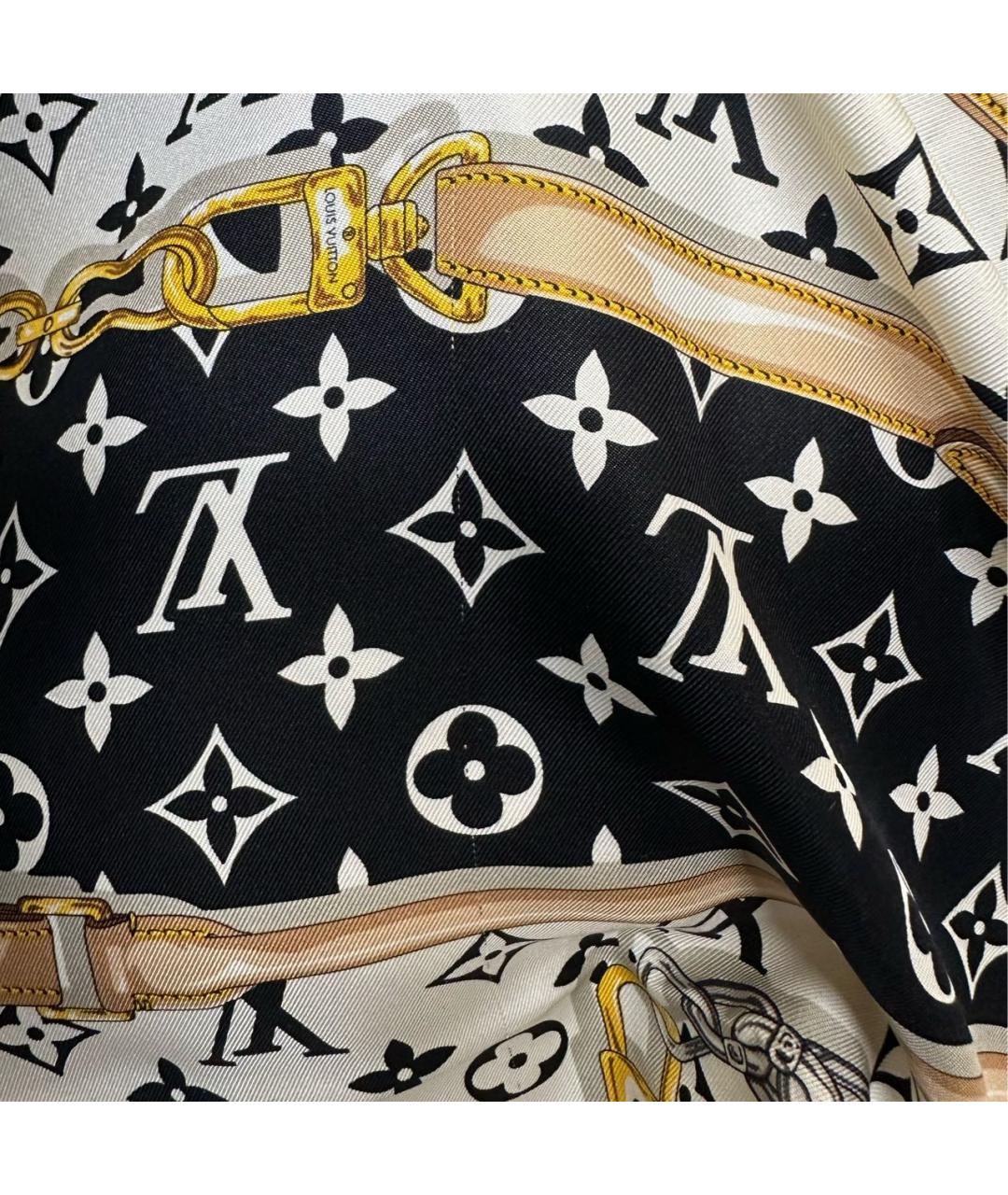 LOUIS VUITTON Черный шелковый платок, фото 6