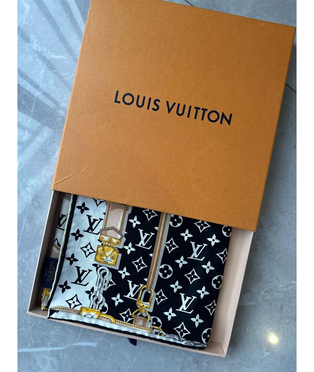 LOUIS VUITTON Черный шелковый платок, фото 2