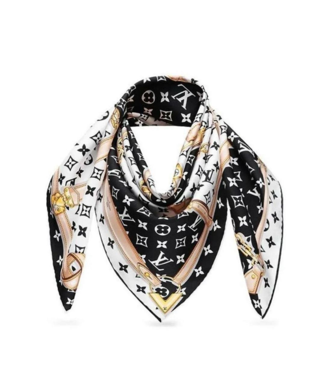 LOUIS VUITTON Черный шелковый платок, фото 1