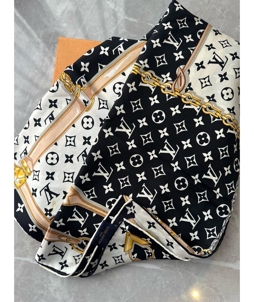LOUIS VUITTON Черный шелковый платок, фото 3