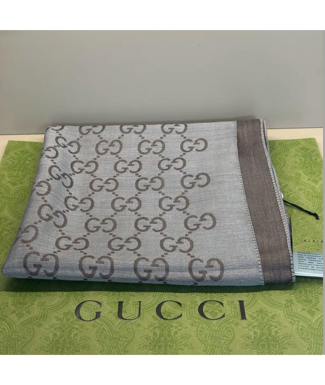 GUCCI Коричневый шерстяной шарф, фото 2