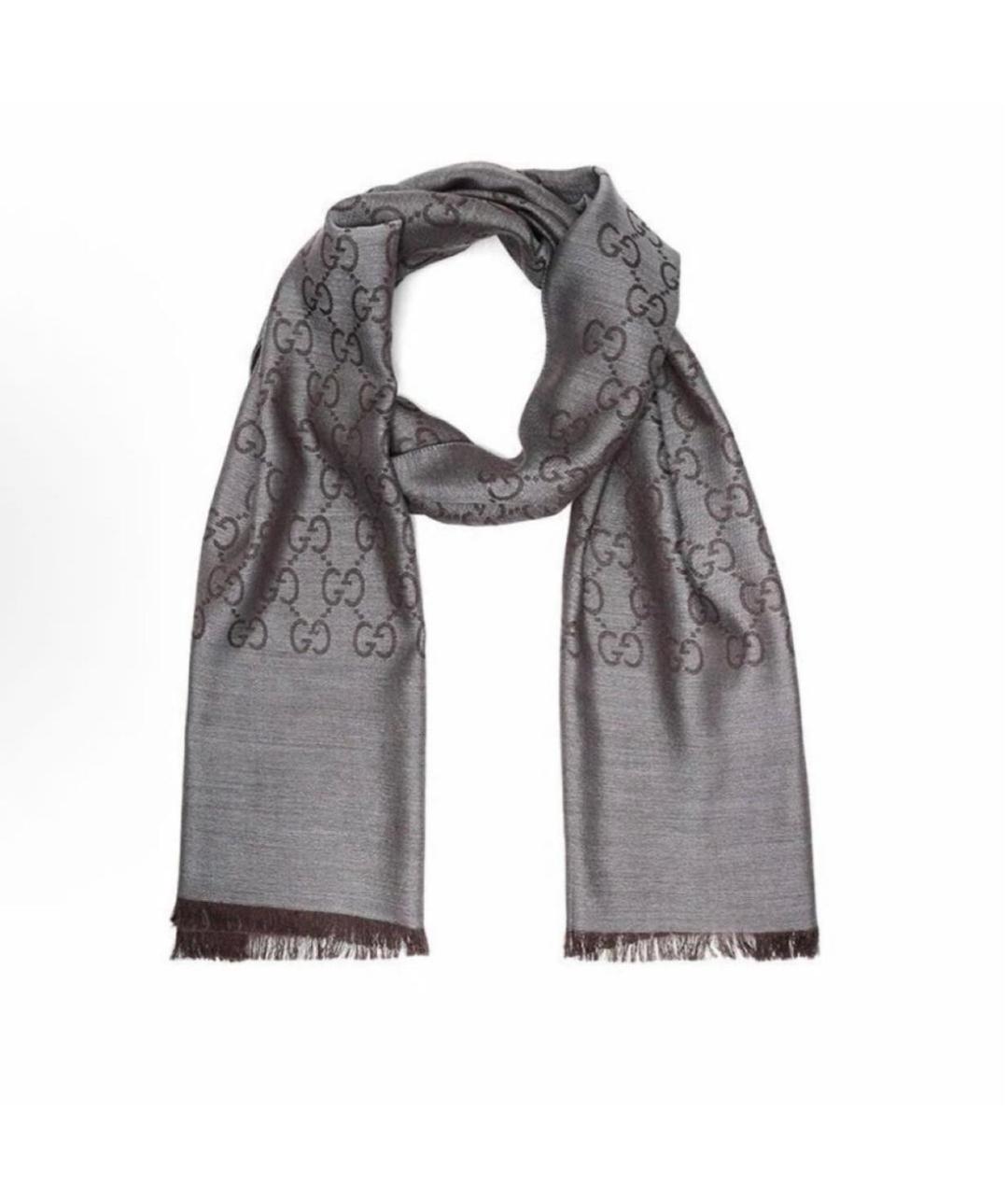 GUCCI Коричневый шерстяной шарф, фото 5