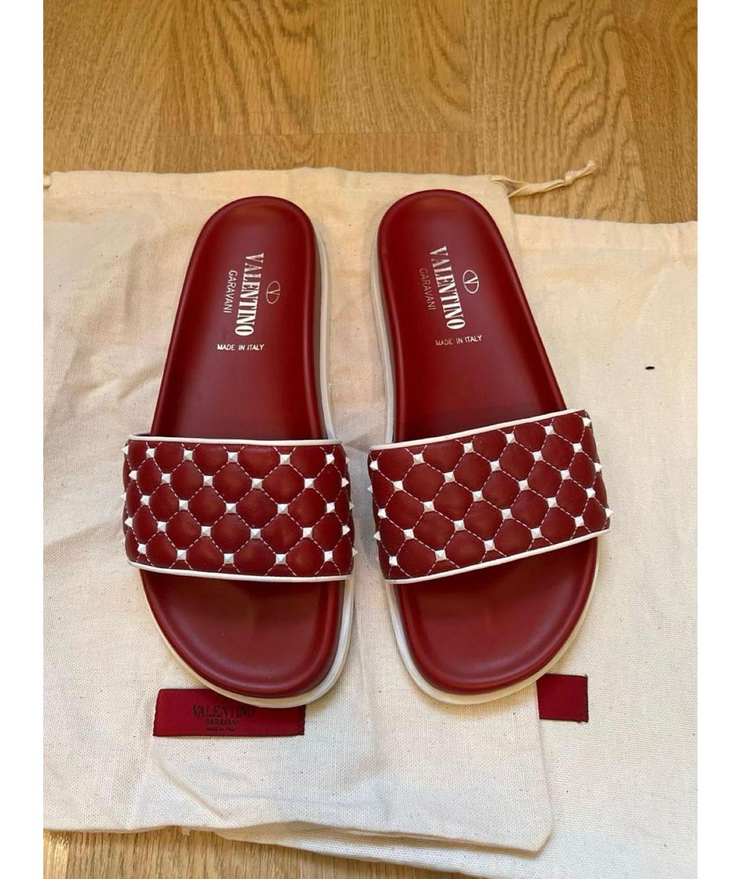 VALENTINO Красные кожаные шлепанцы, фото 2