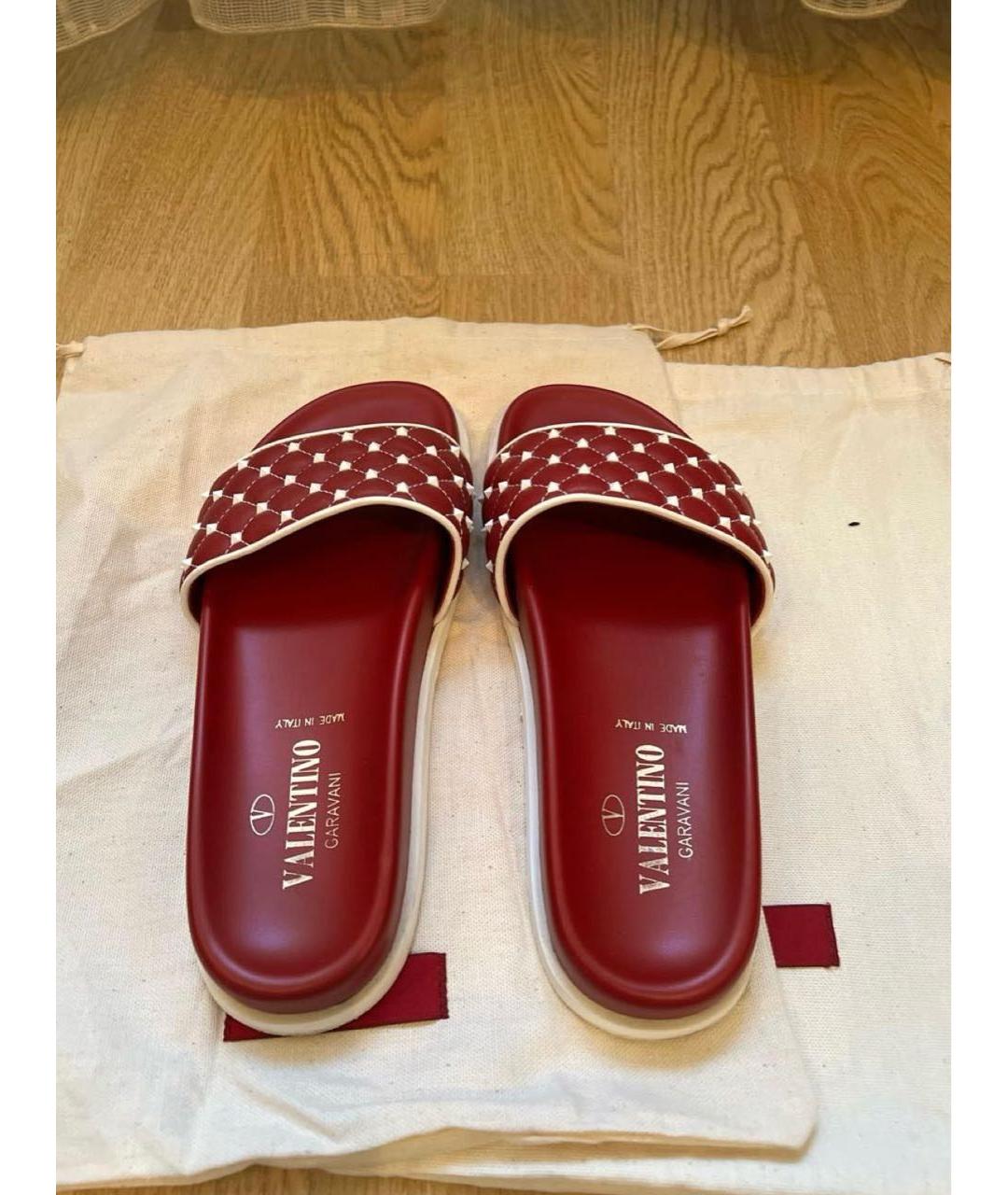 VALENTINO Красные кожаные шлепанцы, фото 3