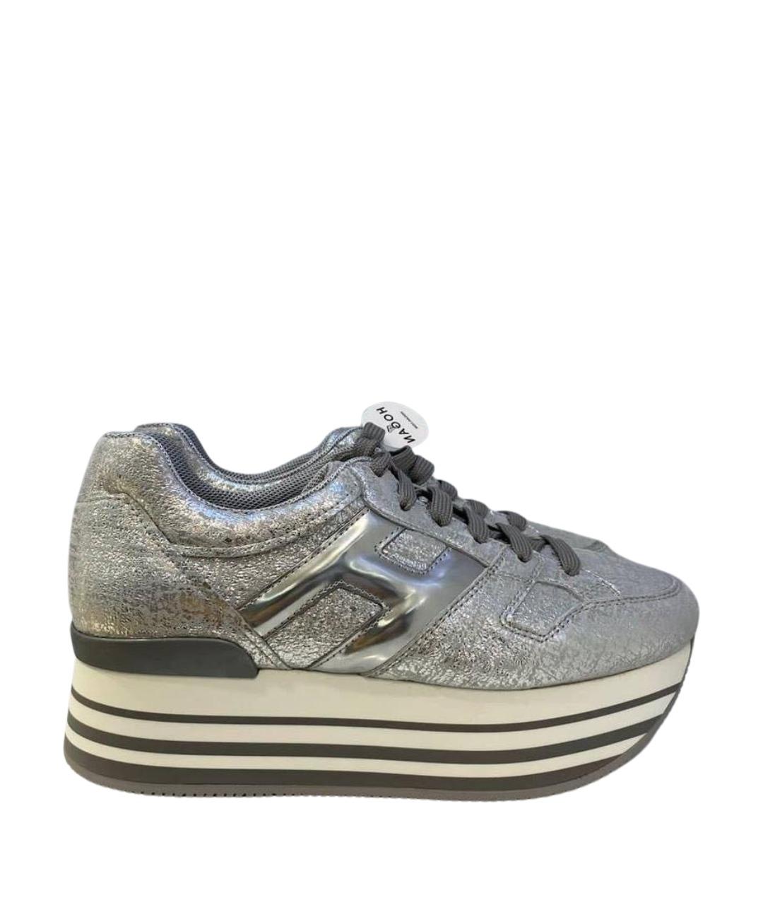 HOGAN Серебряные кожаные кроссовки, фото 1