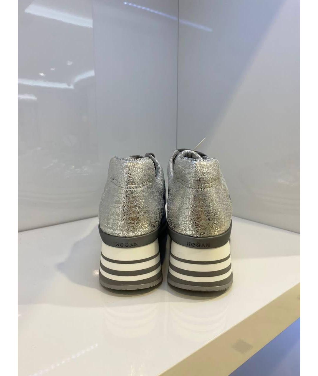 HOGAN Серебряные кожаные кроссовки, фото 3
