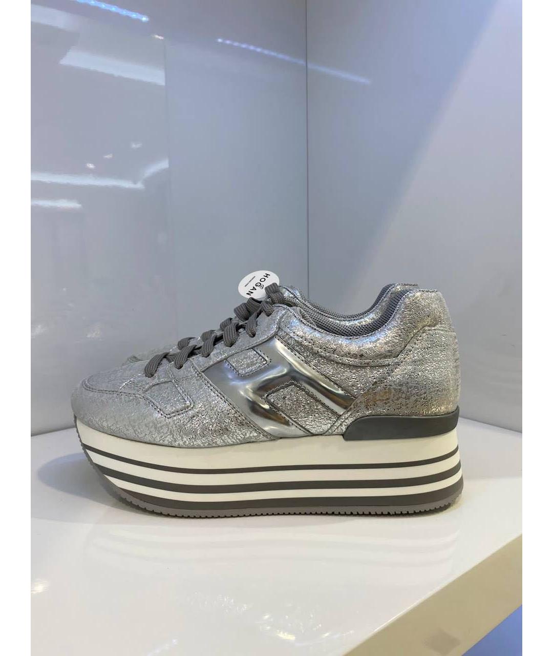 HOGAN Серебряные кожаные кроссовки, фото 4