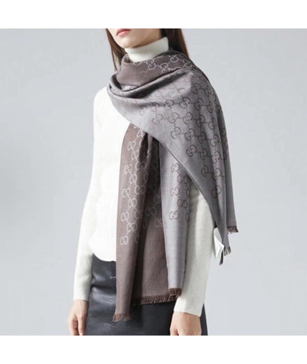 GUCCI Коричневый шелковый платок, фото 4