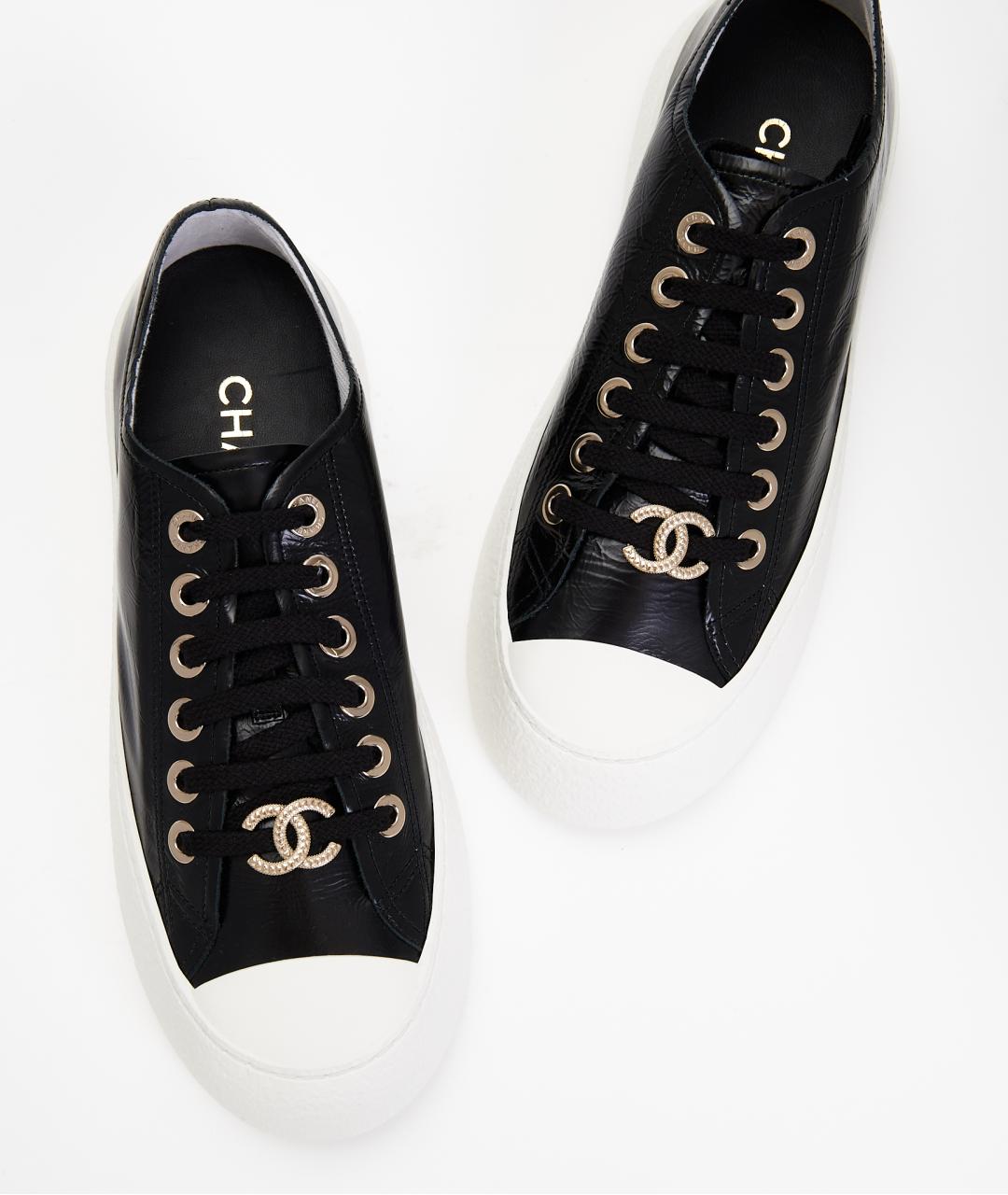 CHANEL Черные кожаные кеды, фото 4