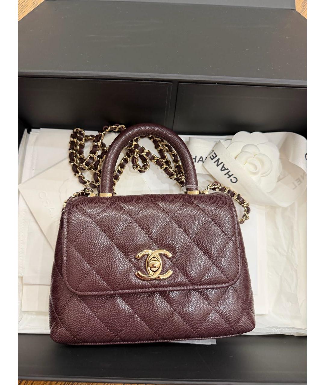 CHANEL Бордовая кожаная сумка через плечо, фото 6