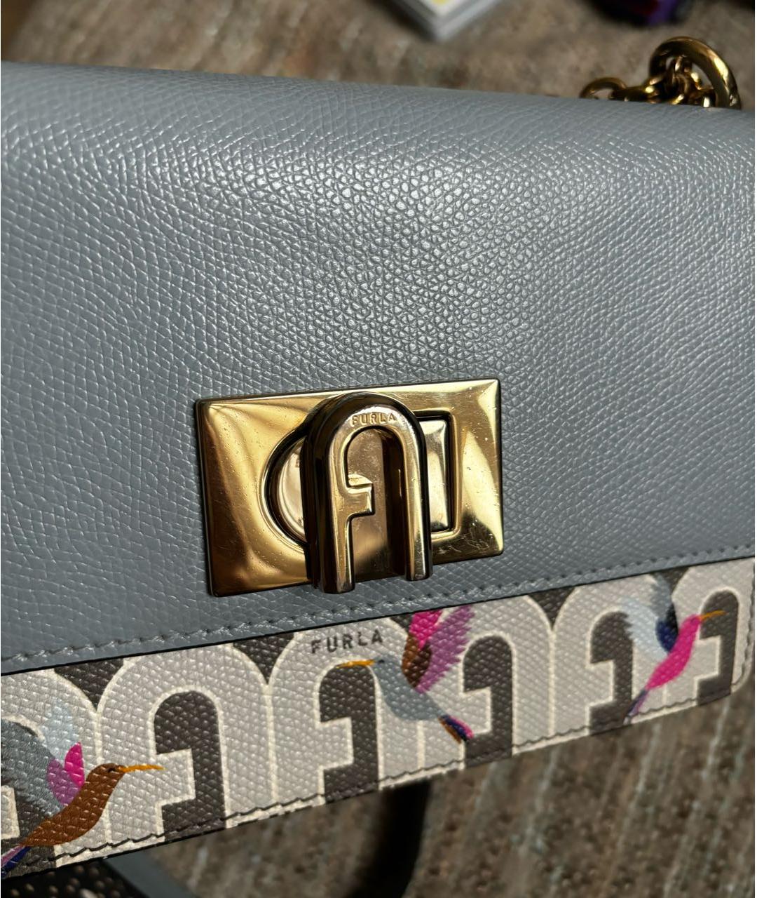 FURLA Голубая кожаная сумка через плечо, фото 5