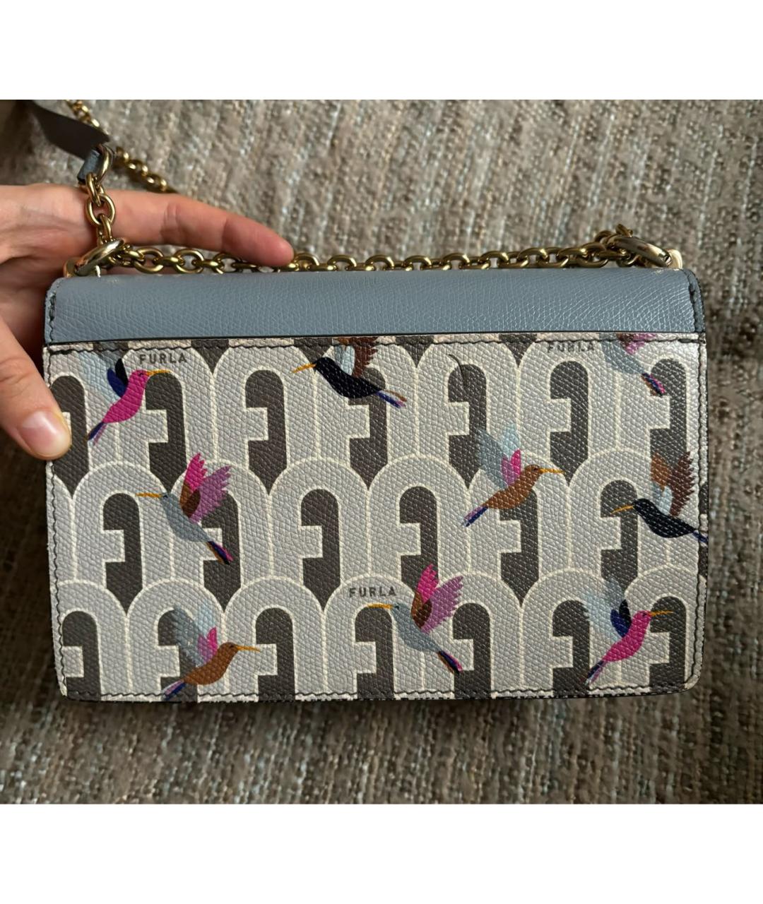 FURLA Голубая кожаная сумка через плечо, фото 3